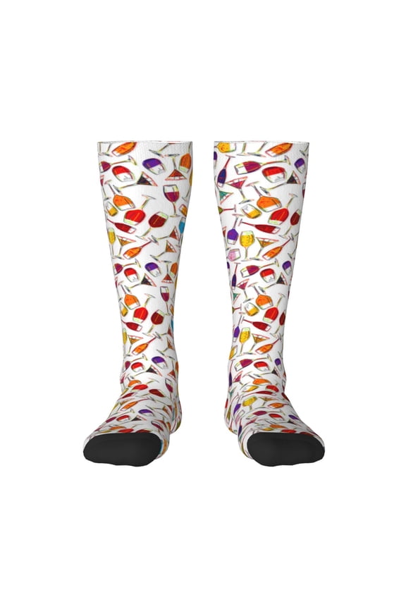 Drink And Cocktail Glasses print thigh-high socks, crafted for both men and women with a stretchy, high-opaque design perfect for daily wear