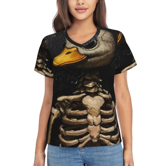 Xecao Duck Bones for Women's V-Neck T-Shirts-Elegant Half-Sleeve Tops Perfect for Summer-Small