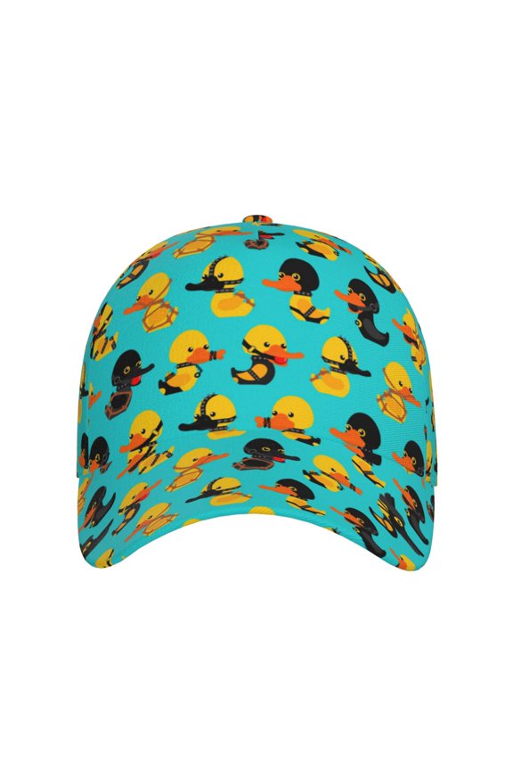 Duck In Black Suit for Baseball Cap: Unisex, crafted from classic polyester twill fabric, featuring a soft unconstructed design