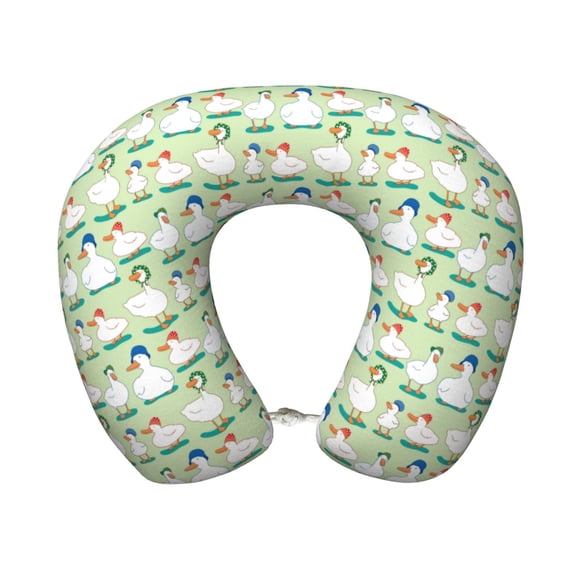 Xecao Duck Print Memory Foam Cervical Neck Pillow Versatile U-Shaped Pillows for Home,Office,Camping,Travelling,Soft Washable Cover