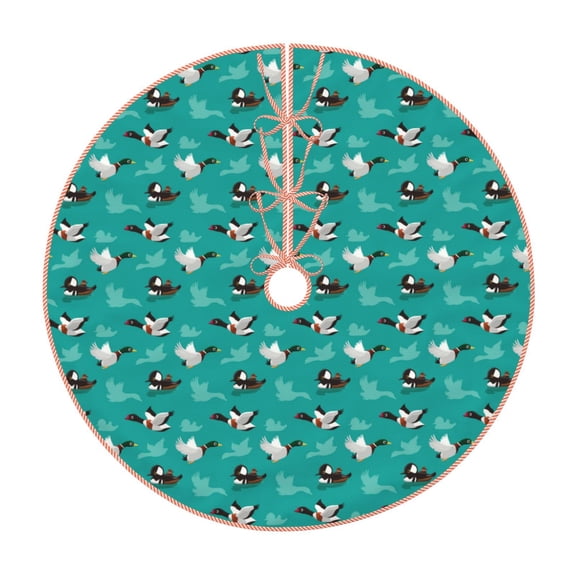 Xecao Ducks A Pattern Christmas Tree Skirt Round Xmas Tree Mat Base Cover for Holiday Home Decorations-48"
