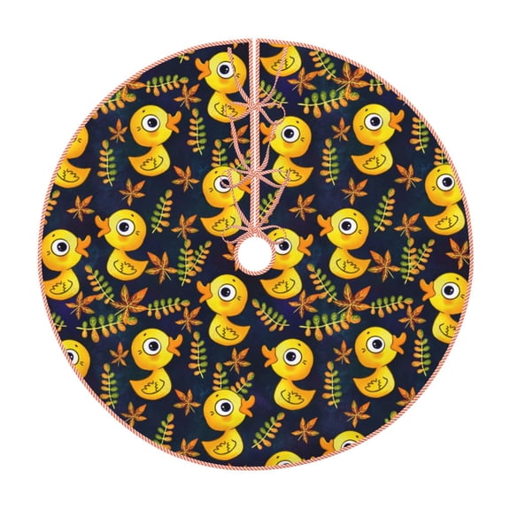 Xecao Ducks Pattern Christmas Tree Skirt Round Xmas Tree Mat Base Cover for Holiday Home Decorations-48"