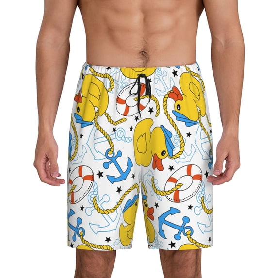 Xecao Ducks and Anchors Print Men's Sleepwear Shorts Pajama Bottom Lounge Short nightwear with Convenient Pockets for Relaxed Home Wear-Small