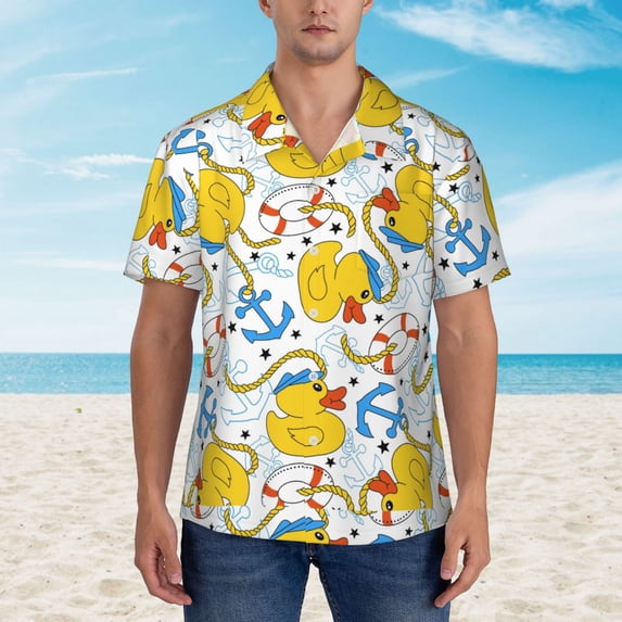 Xecao Ducks and Anchors print Hawaiian shirt - a stylish short-sleeve button-down for men, perfect for casual beach and tropical outings.