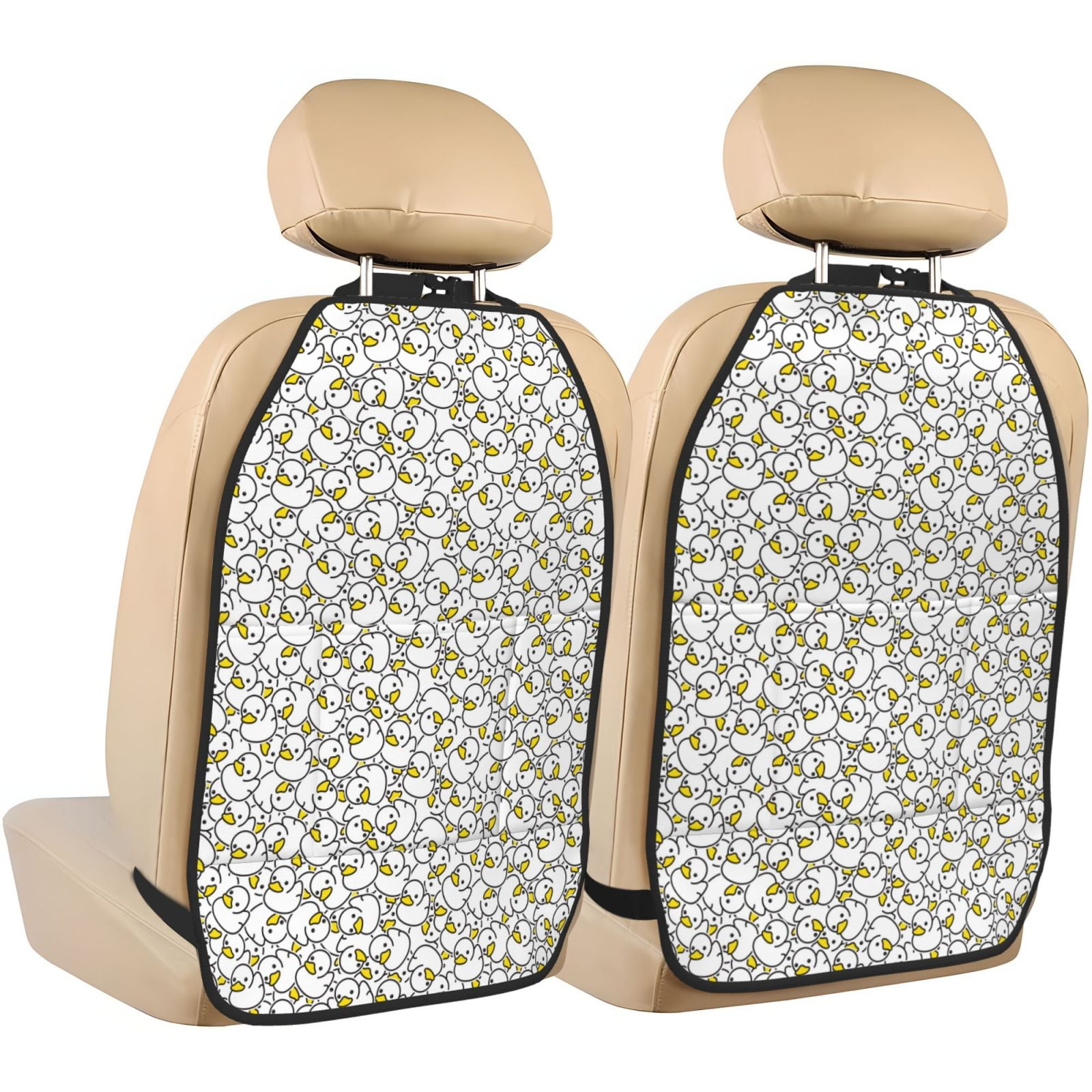 Xecao Ducky Pattern Car Seat Back Protector 2 Pack Large Capacity Pocket, Kick Mats Back Seat Protector