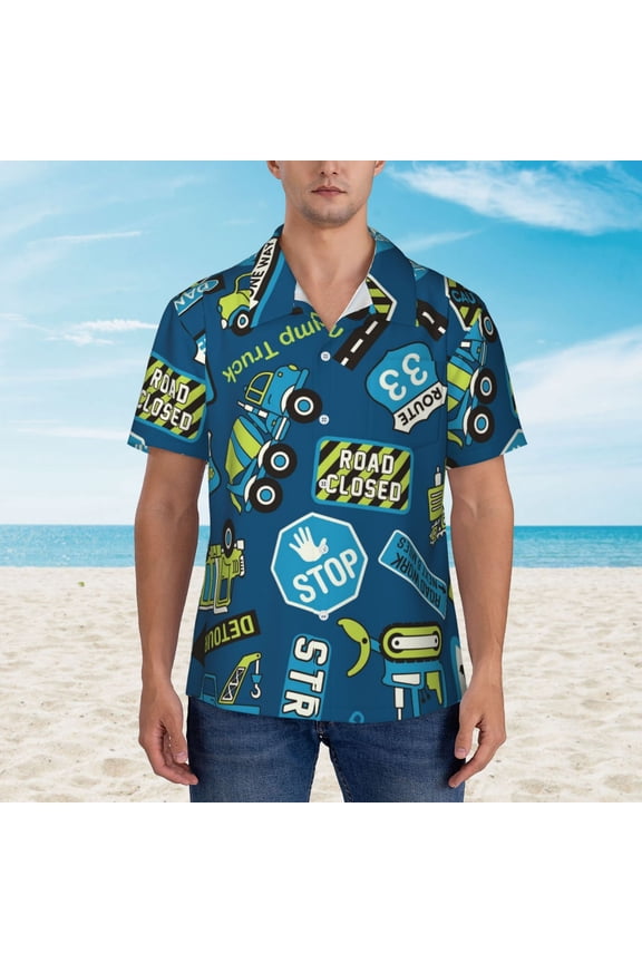 Dump Truck print Hawaiian shirt - a stylish short-sleeve button-down for men, perfect for casual beach and tropical outings.