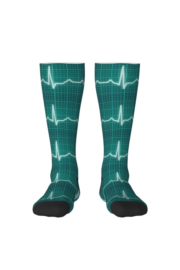 ECG Wave print thigh-high socks, crafted for both men and women with a stretchy, high-opaque design perfect for daily wear
