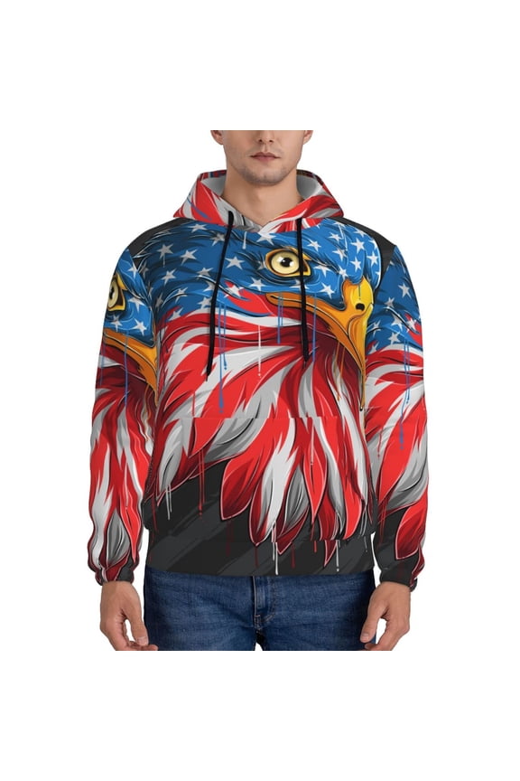 Eagle Head With American Flag Pattern Men's Adult Pullover Hoodie,Hooded Sweatshirt-Large