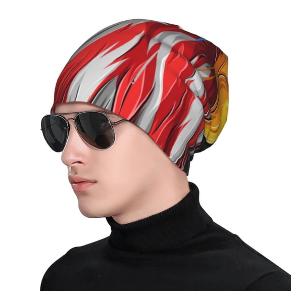 Xecao Eagle Head With American Flag Print Beanie Knitted Hat for Men Women, Winter Fashion Knit Cuffed Caps Unisex