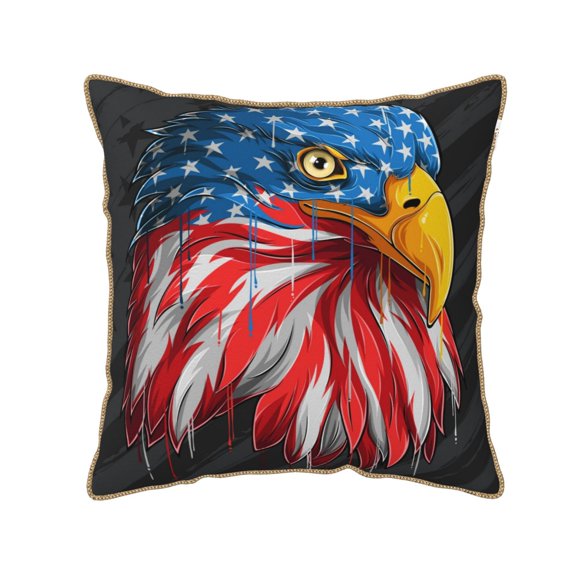 Xecao Eagle Head With American Flag Print Soft Velvet Decorative Throw Pillow Covers, Square Cushion Cases for Bed, Sofa, Living Room, Car, and Indoor Outdoor Use-16"x16"