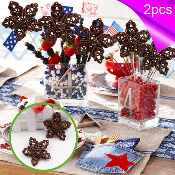 YOHAVEN 2 Pack Rattan Woven Star 2.36" Decorative Balls, Rustic Wicker Vase Fillers Ornaments Hanging Decor for Wedding Party Christmas Tree Home Table Decorations