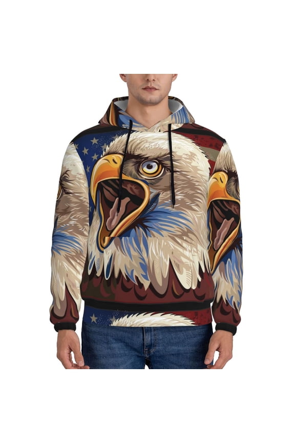 Eagle With USA Flags Pattern Men's Adult Pullover Hoodie,Hooded Sweatshirt-Small