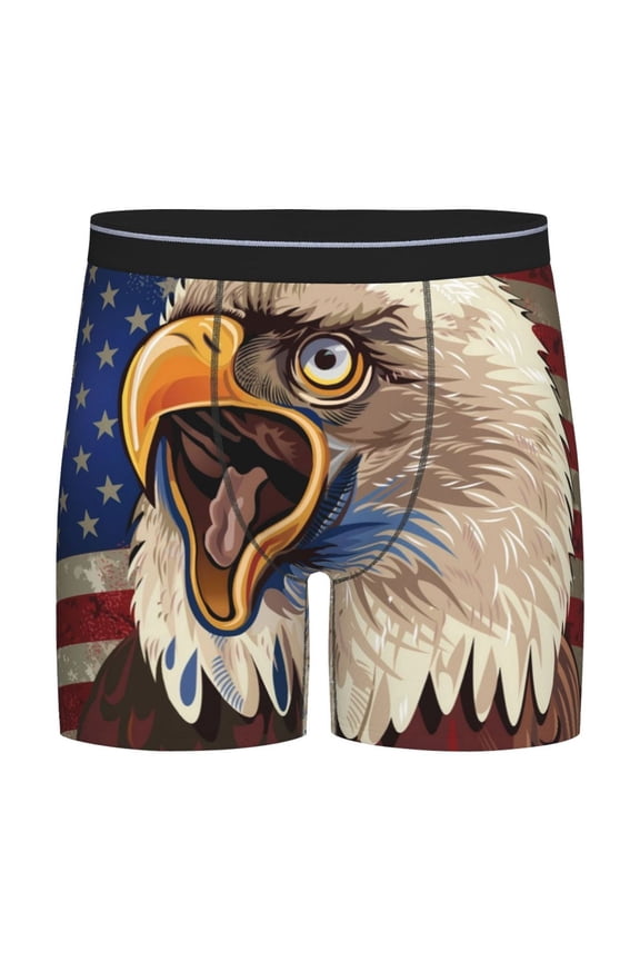 Eagle With USA Flags Print Boxer Briefs for Men's Stretch Moisture-Wicking Underwear, Mid-Rise Classics breathable fabric