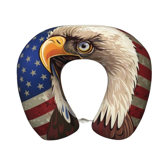 Xecao Eagle With USA Flags Print Memory Foam Cervical Neck Pillow Versatile U-Shaped Pillows for Home,Office,Camping,Travelling,Soft Washable Cover