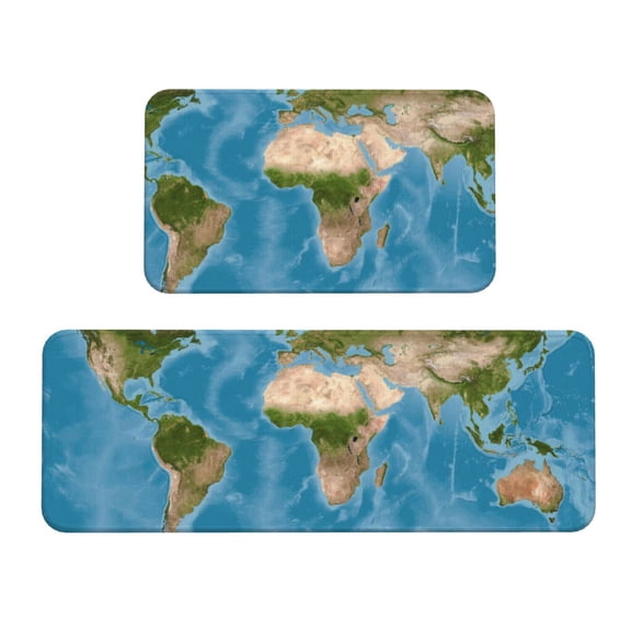 Xecao Earth View World Map Patten Kitchen Rugs and Mats Sets,2 Pieces Non-Slip Washable Rugs, Kitchen Mat for Floor,Suit for Kitchen Decor and Accessories