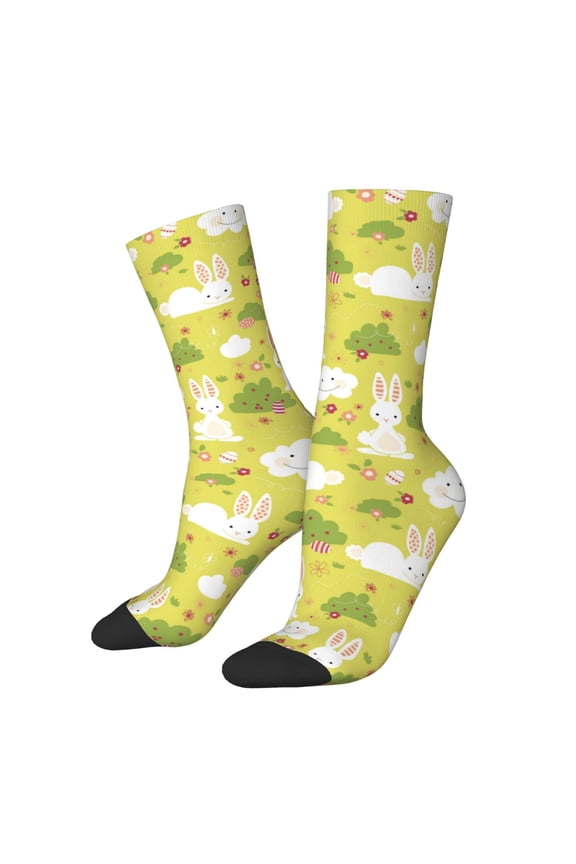 Easter Bunny Pattern Sport Socks for Women and Men Crew Socks Sporty Calf Socks Casual Socks
