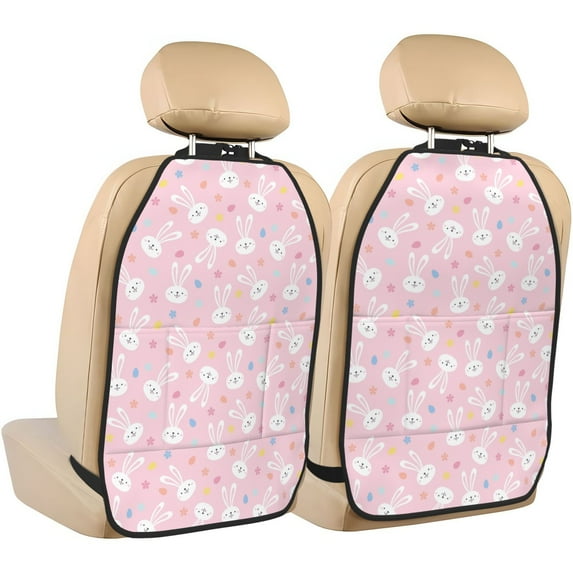 Xecao Easter Cute Rabbit Pattern Car Seat Back Protector 2 Pack Large Capacity Pocket, Kick Mats Back Seat Protector