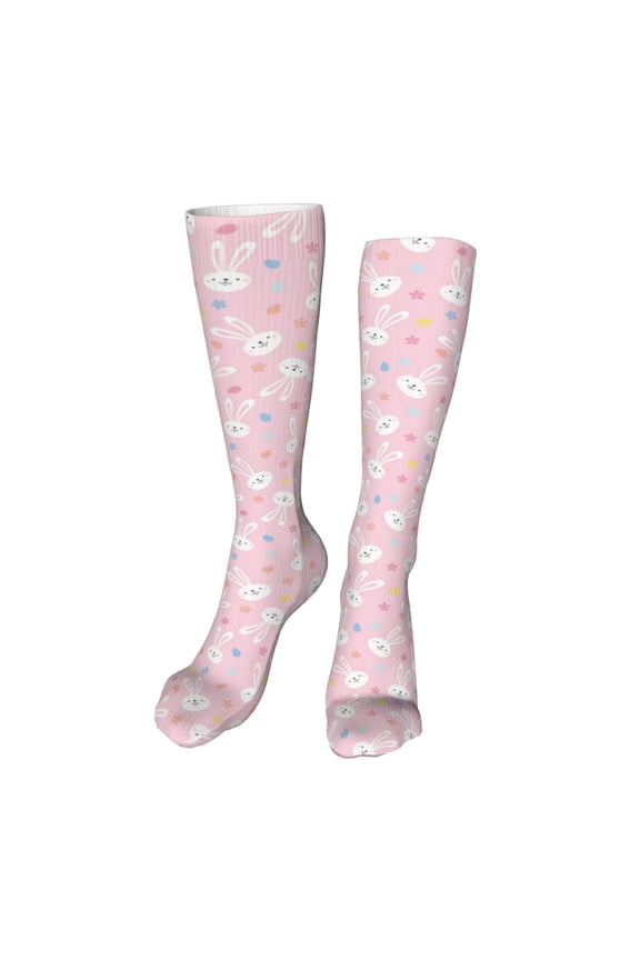 Easter Cute Rabbit Print Calf Socks Seamless Toe, Knee High Long Socks, Sports Socks Trouser Socks for Women and Men-One Size