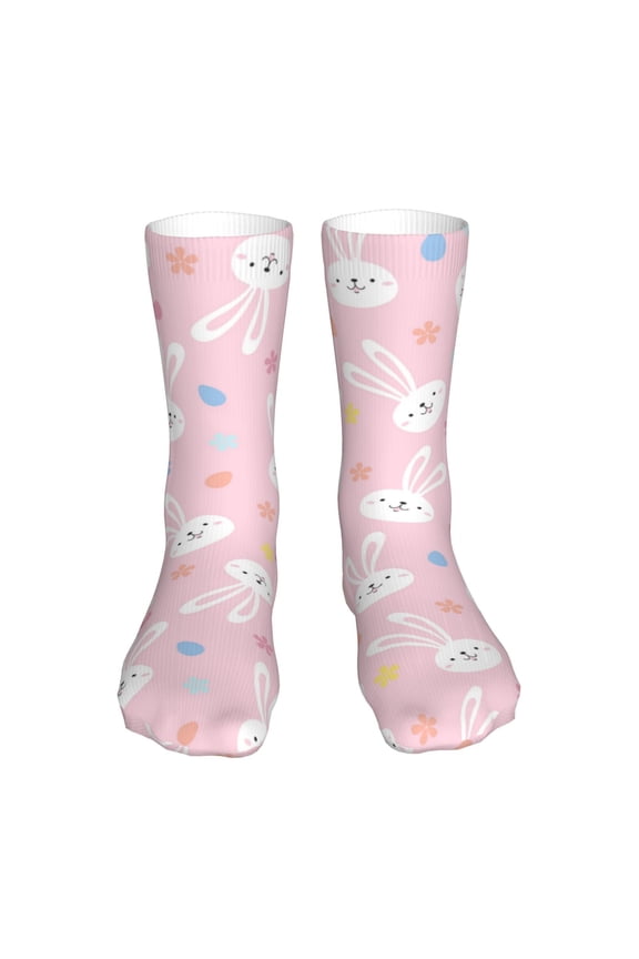 Easter Cute Rabbit Print Fashion No Heel Casual Crew Socks Cushioned Breathable for Men Women - Moisture wicking,Not easy to fade Suitable for daily