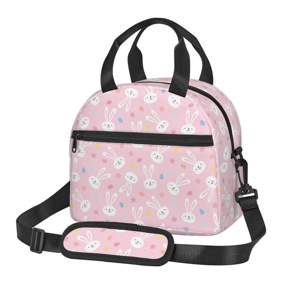 Xecao Easter Cute Rabbit Print Insulated Lunch Box, Lunch Cags Lunch Bag Featuring An Adjustable Shoulder Strap