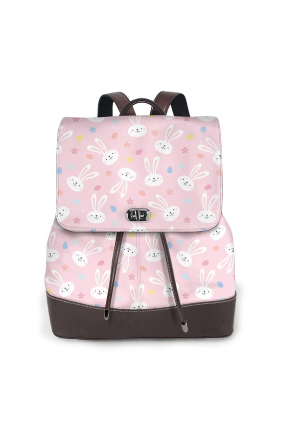 Easter Cute Rabbit Print Large Backpack Soft Leather for Women Travel with Compartment, Adjustable Convertible Strap