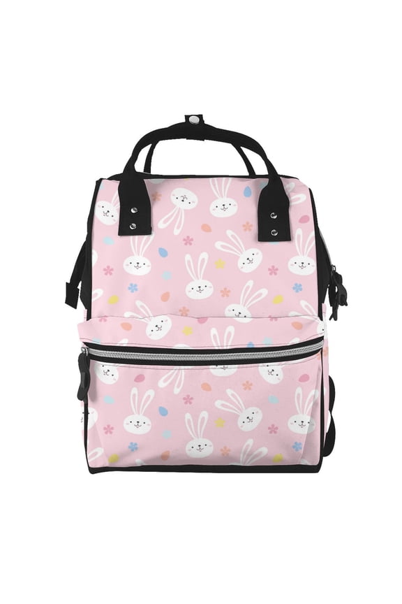 Easter Cute Rabbit print Large Capacity Nappy Bag is a multi-functional waterproof travel backpack, perfect as a nursing bag or mummy backpack for women