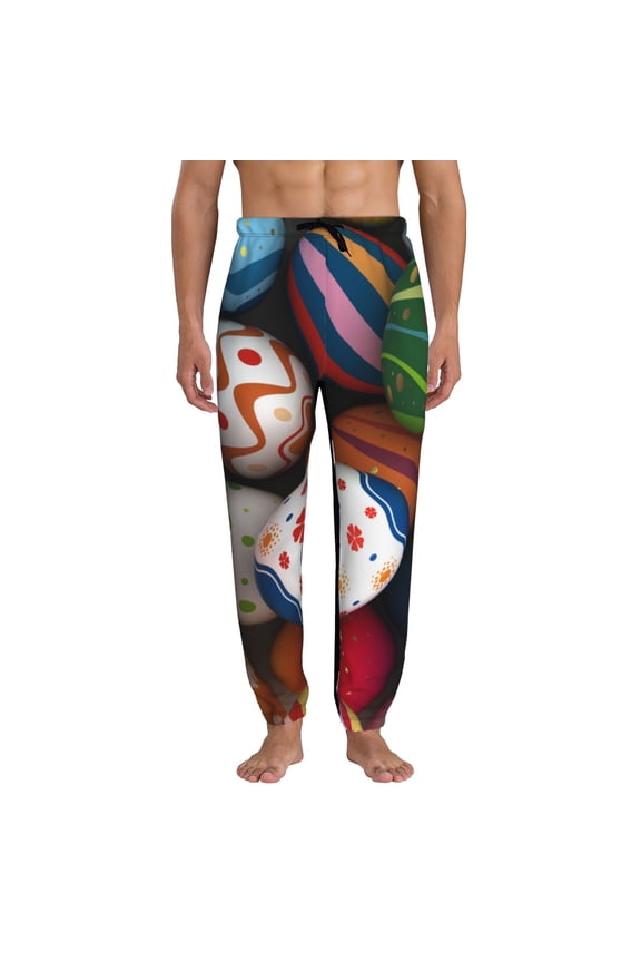 Easter Egg Print Active Tech Joggers for Men, Mens Sweatpants Lounge Pants with Pockets-Small