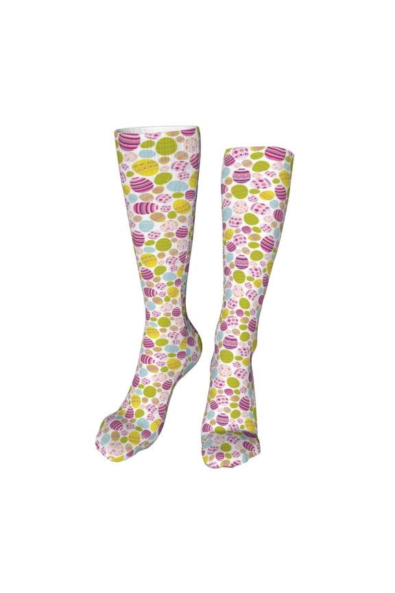 Easter Egg Print Calf Socks Seamless Toe, Knee High Long Socks, Sports Socks Trouser Socks for Women and Men-One Size