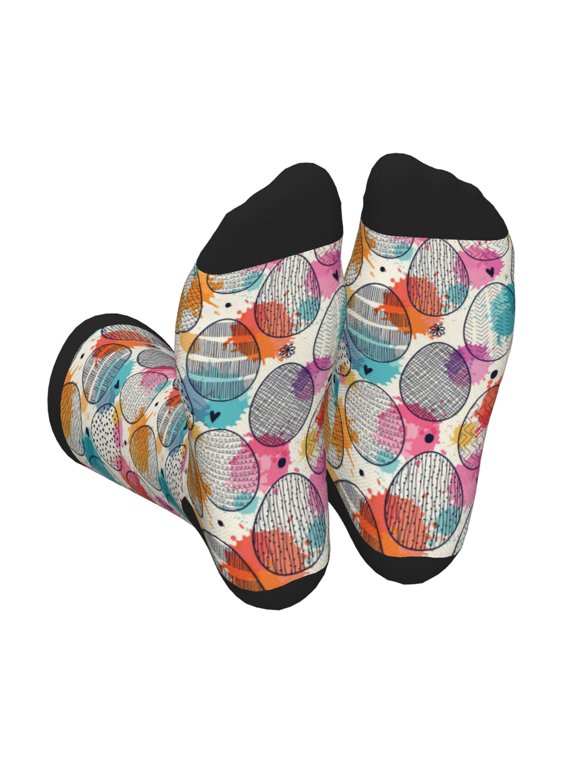 Easter Egg Print Crew Socks for Men and Women, Men's Soft Moisture-wicking Sock