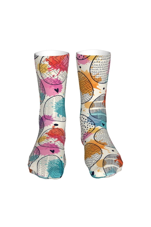 Easter Egg Print Fashion No Heel Casual Crew Socks Cushioned Breathable for Men Women - Moisture wicking,Not easy to fade Suitable for daily