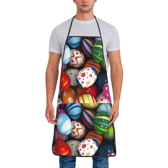 Xecao Easter Egg Print Funny BBQ Chef Aprons for Men Women,Adjustable Kitchen Cooking Aprons with Pocket Waterproof Oil Proof No Pilling Fading