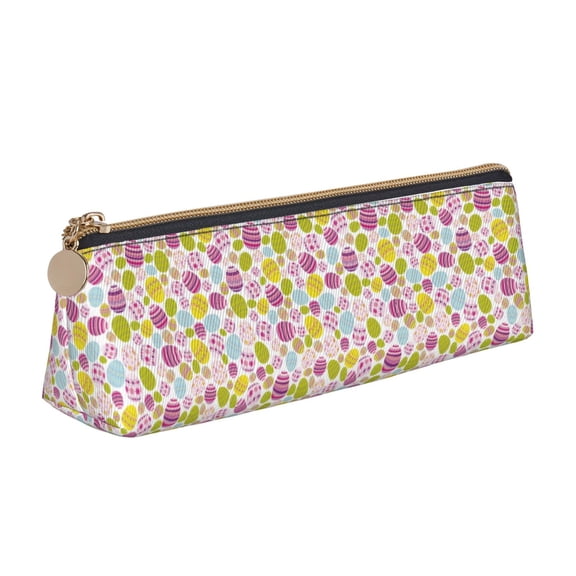 Xecao Easter Egg Print Leather Pencil Case -Stationery Bag Pen Holder for Work & Office
