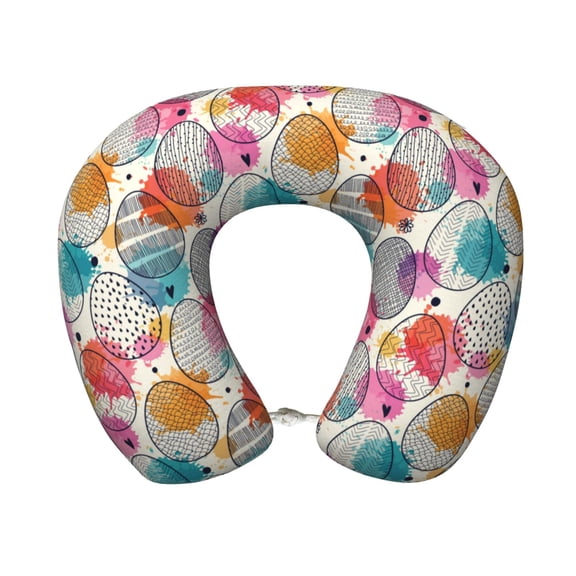 Xecao Easter Egg Print Memory Foam Cervical Neck Pillow Versatile U-Shaped Pillows for Home,Office,Camping,Travelling,Soft Washable Cover