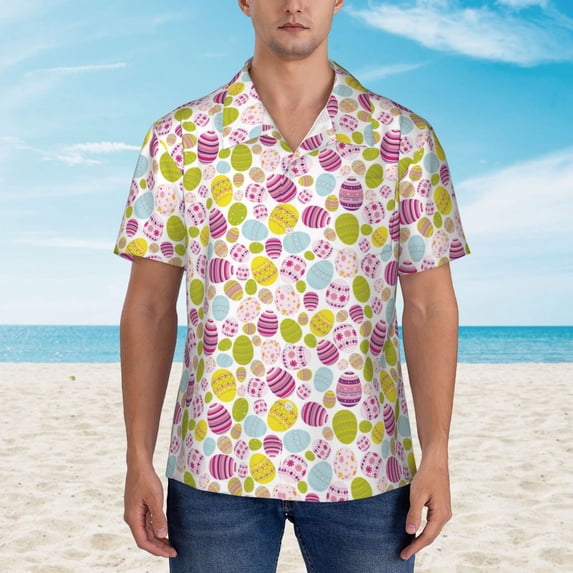 Xecao Easter Egg print Hawaiian shirt - a stylish short-sleeve button-down for men, perfect for casual beach and tropical outings.