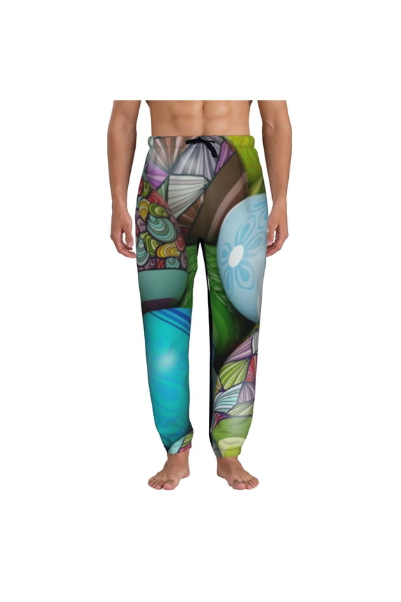 Easter Egg1 Print Active Tech Joggers for Men, Mens Sweatpants Lounge Pants with Pockets-Large