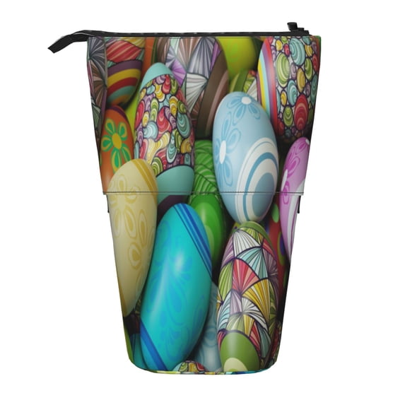 Xecao Easter Egg1 Print Telescopic Pencil Bag Pen Holder Pop Up Stationery Case Stand-up Retractable Transformer Bag Standing Organizer