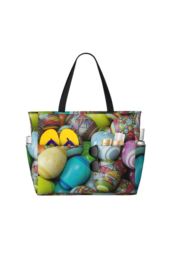 Easter Egg1 for versatile beach bag for women includes zipper pockets and waterproof material, ideal for vacations and adventures.