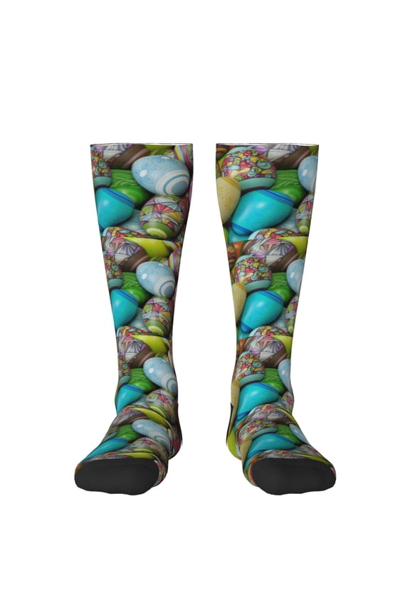 Easter Egg1 print thigh-high socks, crafted for both men and women with a stretchy, high-opaque design perfect for daily wear