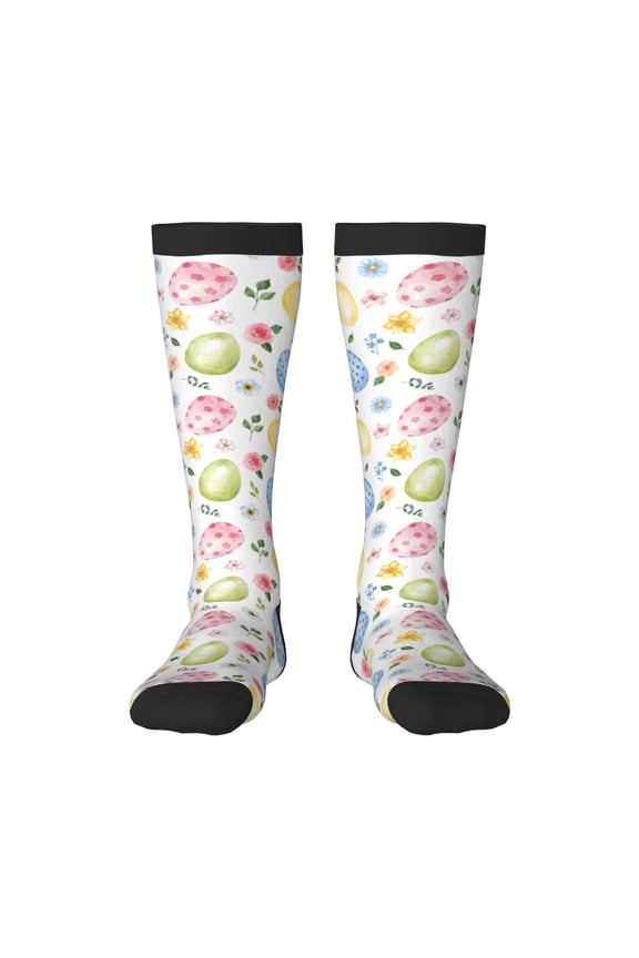 Easter Egg3 print thigh-high socks, crafted for both men and women with a stretchy, high-opaque design perfect for daily wear