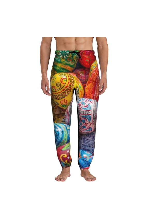 Easter Eggs Print Active Tech Joggers for Men, Mens Sweatpants Lounge Pants with Pockets-Large