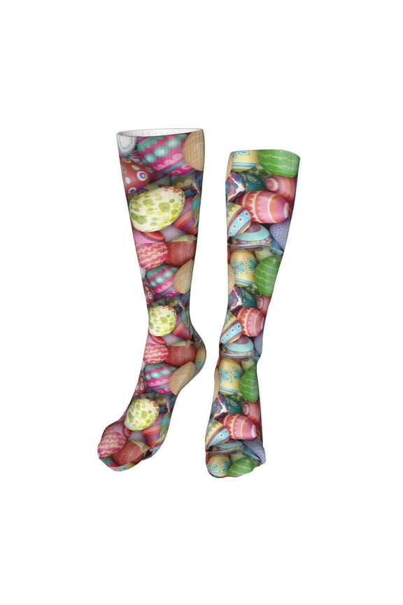 Easter Eggs Print Calf Socks Seamless Toe, Knee High Long Socks, Sports Socks Trouser Socks for Women and Men-One Size