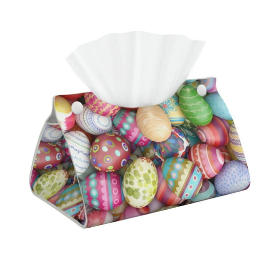 Xecao Easter Eggs Print Tissue Box Cover,Modern PVC Leather Square Tissue Box Holder for Creative Decorative