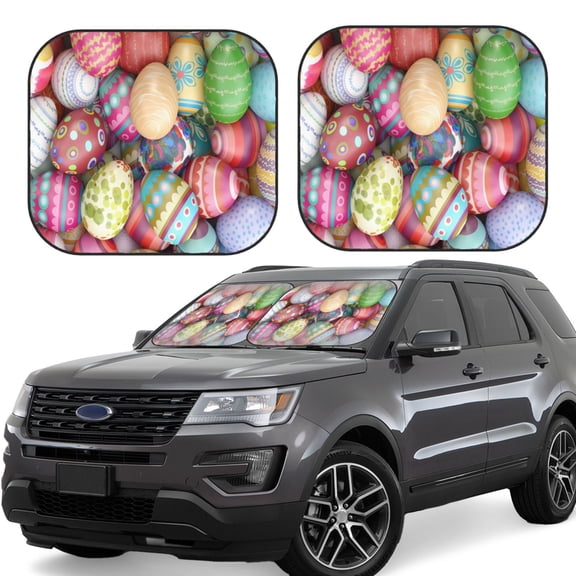 Xecao Easter Eggs for Foldable Car Sun Shades (2-Pack) offer sun protection with an easy-fold design for convenient windshield shading.