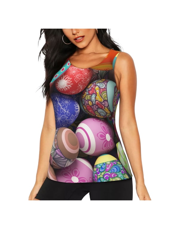 Easter Eggs1 print women's scoop neck, loose-fit workout tank tops for the gym.