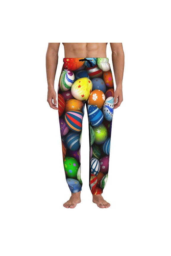 Easter Eggs2 Print Active Tech Joggers for Men, Mens Sweatpants Lounge Pants with Pockets-Medium