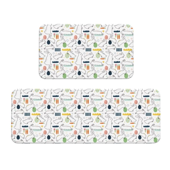 Xecao Easter Rabbit Patten Kitchen Rugs and Mats Sets,2 Pieces Non-Slip Washable Rugs, Kitchen Mat for Floor,Suit for Kitchen Decor and Accessories