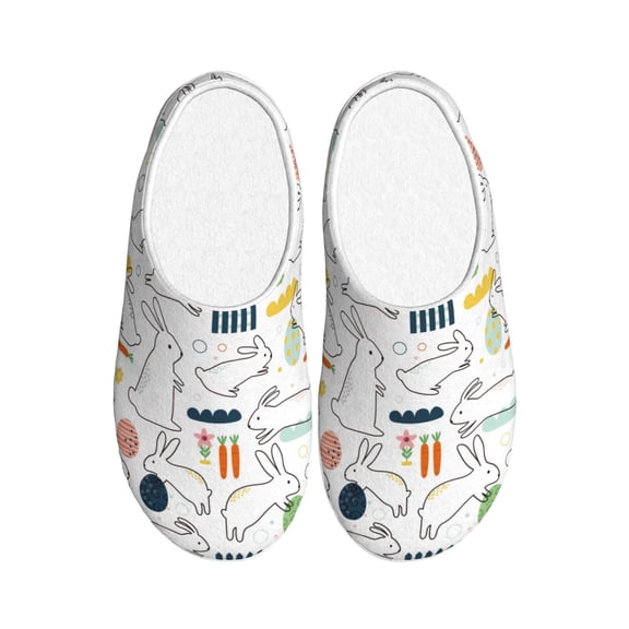 Xecao Easter Rabbit Print Cotton Slippers Fuzzy Warm Cozy Slippers Non Slip House Slippers For Indoor Outdoor Cotton Slippers House Slippers-37/38