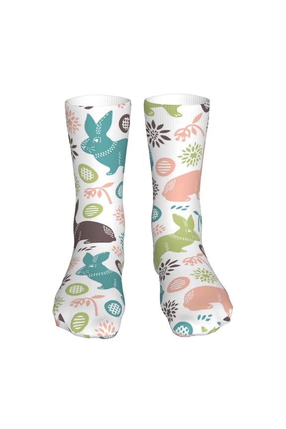Easter Rabbit Print Fashion No Heel Casual Crew Socks Cushioned Breathable for Men Women - Moisture wicking,Not easy to fade Suitable for daily