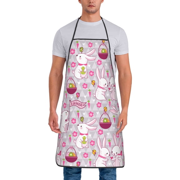 Xecao Easter Rabbit Print Funny BBQ Chef Aprons for Men Women,Adjustable Kitchen Cooking Aprons with Pocket Waterproof Oil Proof No Pilling Fading