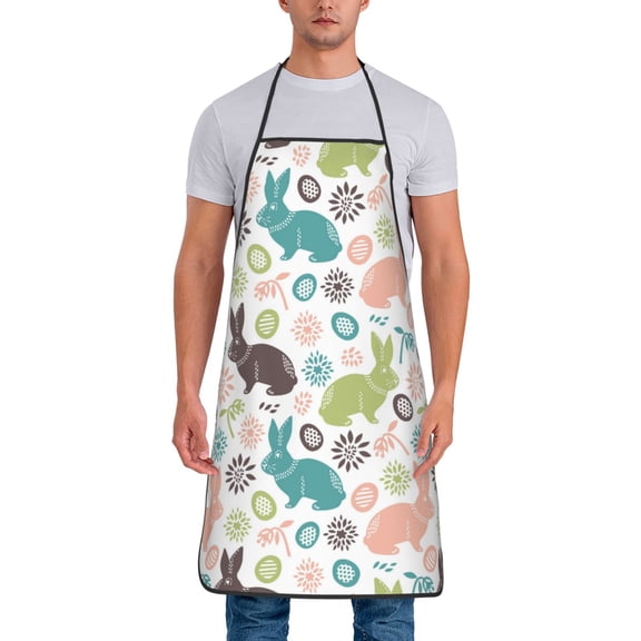 Xecao Easter Rabbit Print Funny BBQ Chef Aprons for Men Women,Adjustable Kitchen Cooking Aprons with Pocket Waterproof Oil Proof No Pilling Fading